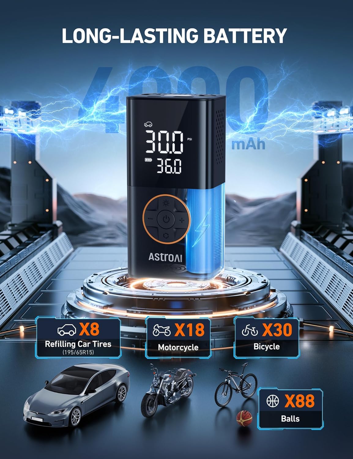 AstroAI L7 Portable Cordless Tire Inflator & Power Bank view 2