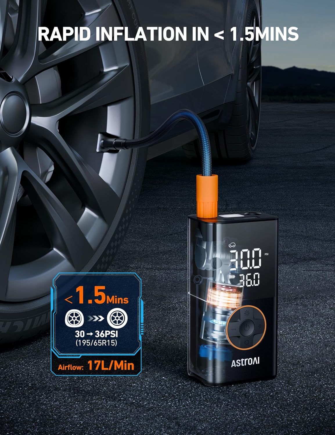 AstroAI L7 Portable Cordless Tire Inflator & Power Bank view 3