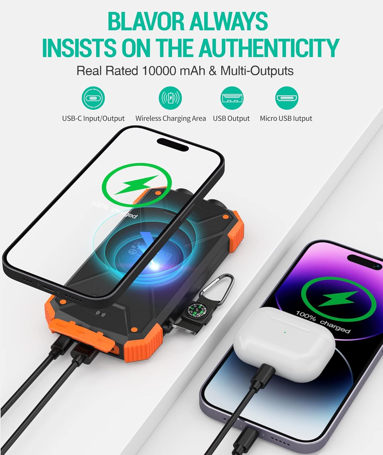 BLAVOR Solar Power Bank 10,000mAh Portable Wireless Charger view 4