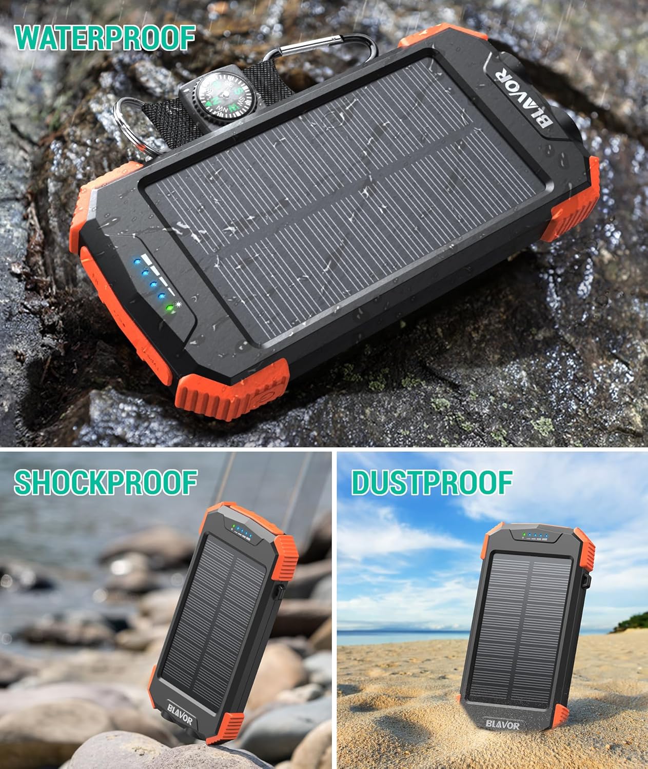 BLAVOR Solar Power Bank 10,000mAh Portable Wireless Charger view 5