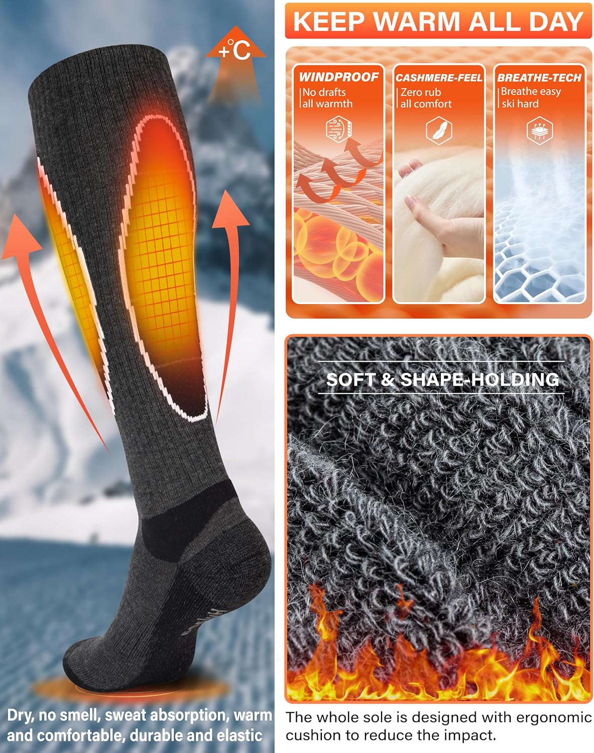 Hylaea Merino Wool Ski & Snowboard Socks (3 Pairs) view 3