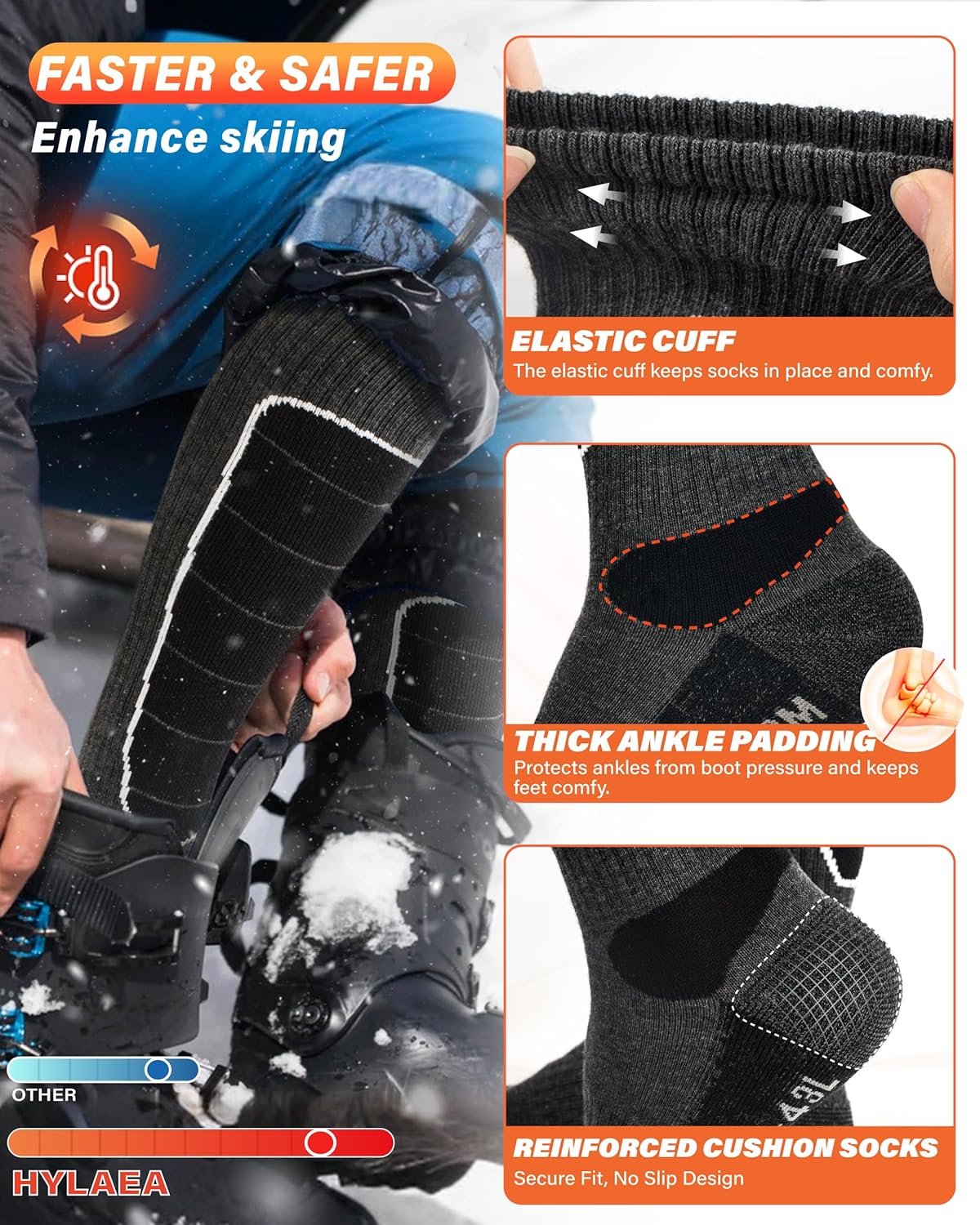 Hylaea Merino Wool Ski & Snowboard Socks (3 Pairs) view 4