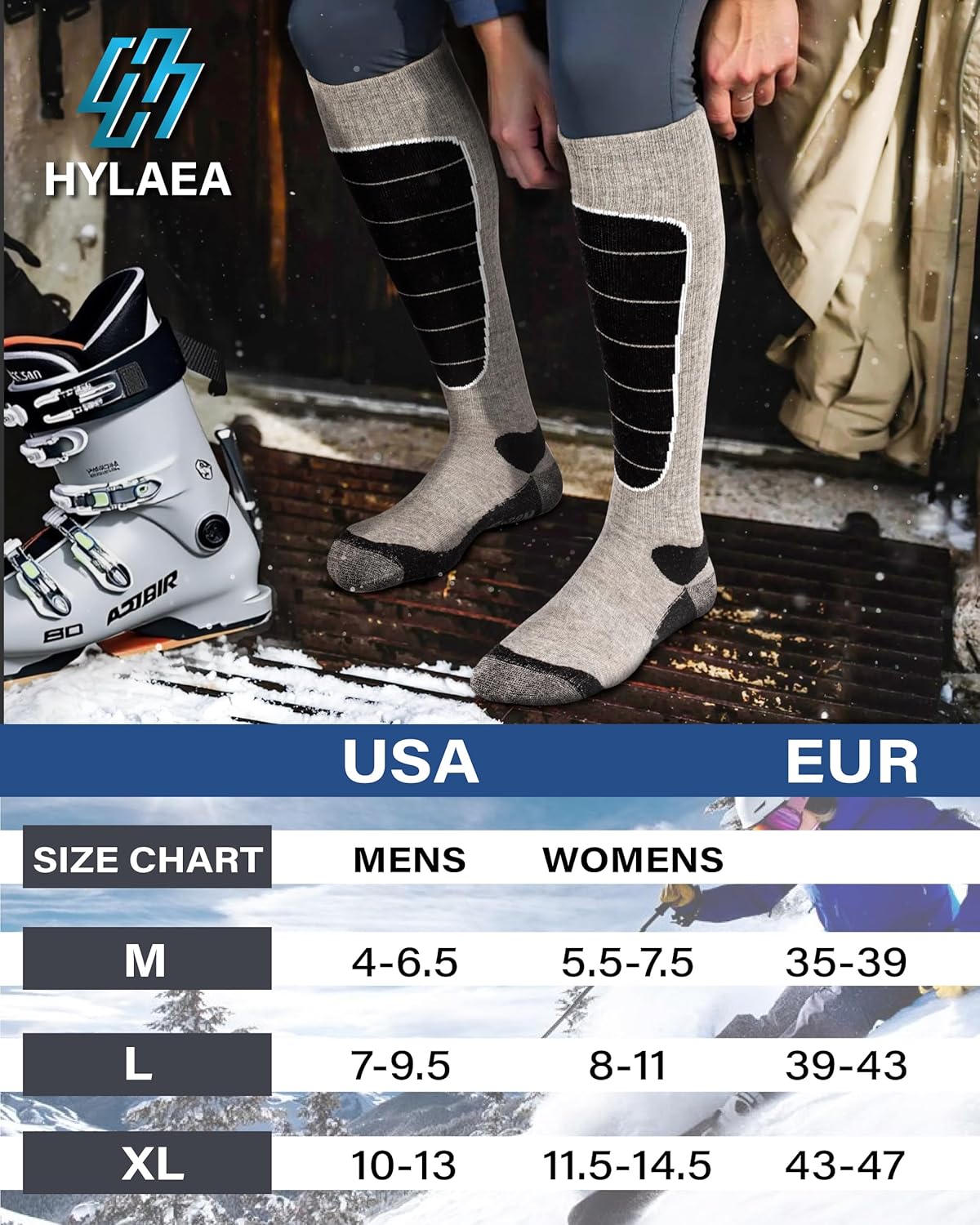 Hylaea Merino Wool Ski & Snowboard Socks (3 Pairs) view 5