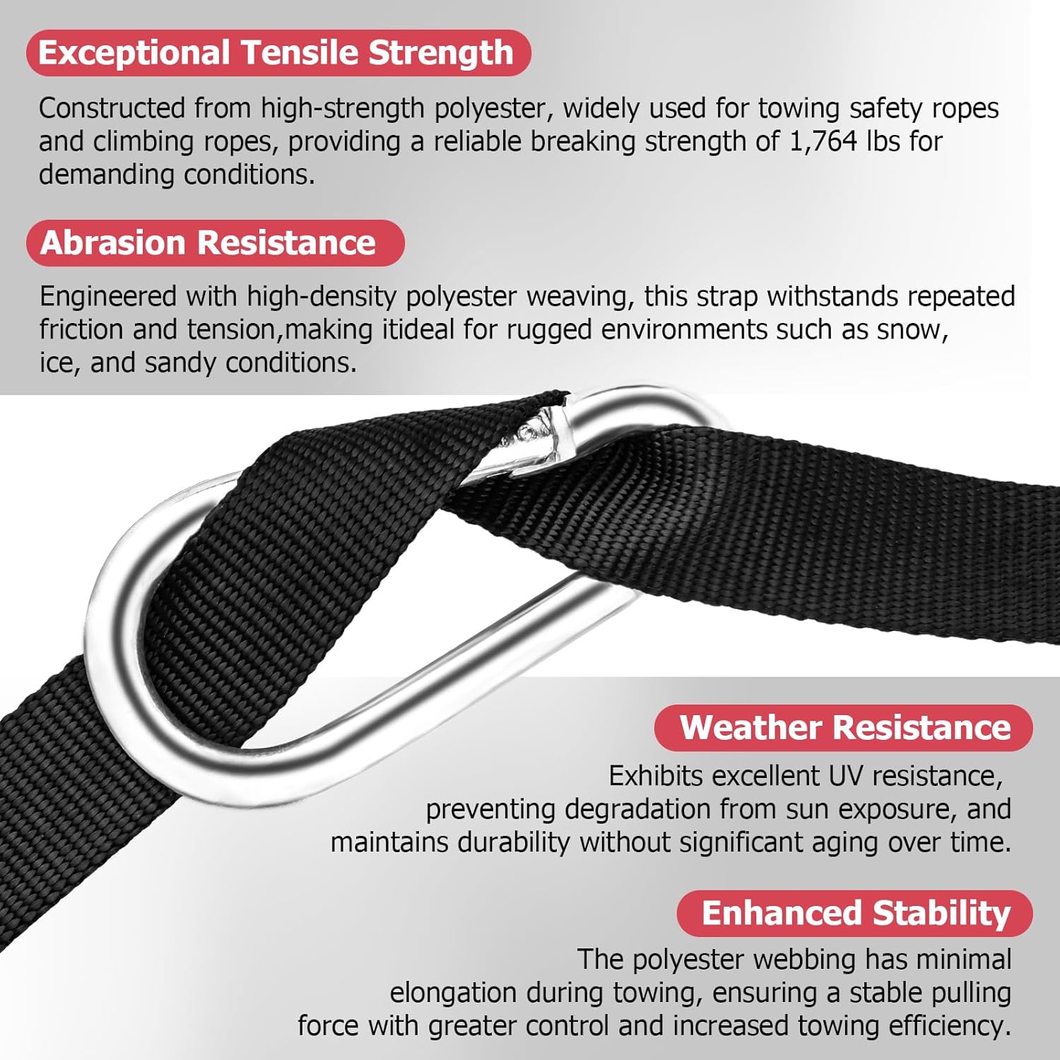 Mellbree 19ft Heavy-Duty Tow Strap for Snowmobile, ATV - 3