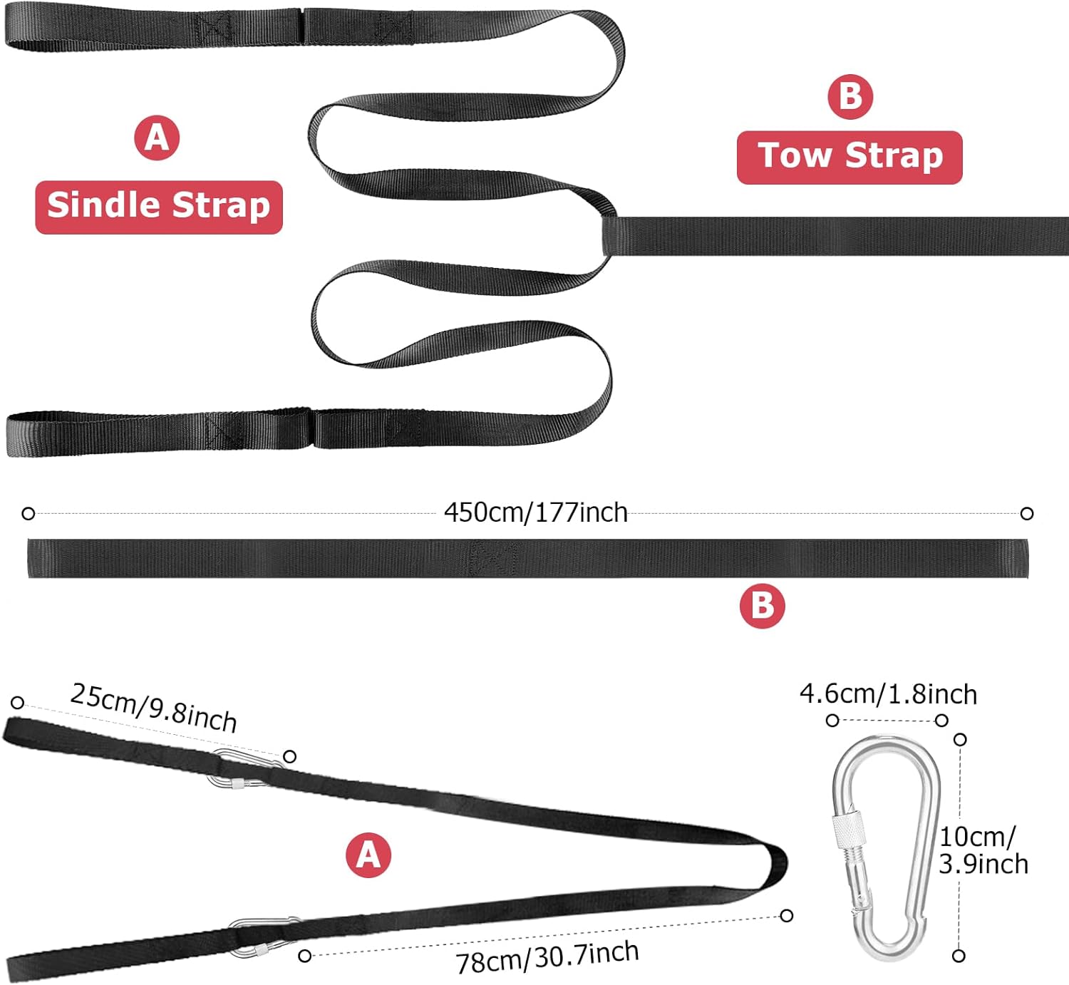 Mellbree 19ft Heavy-Duty Tow Strap for Snowmobile, ATV - 4