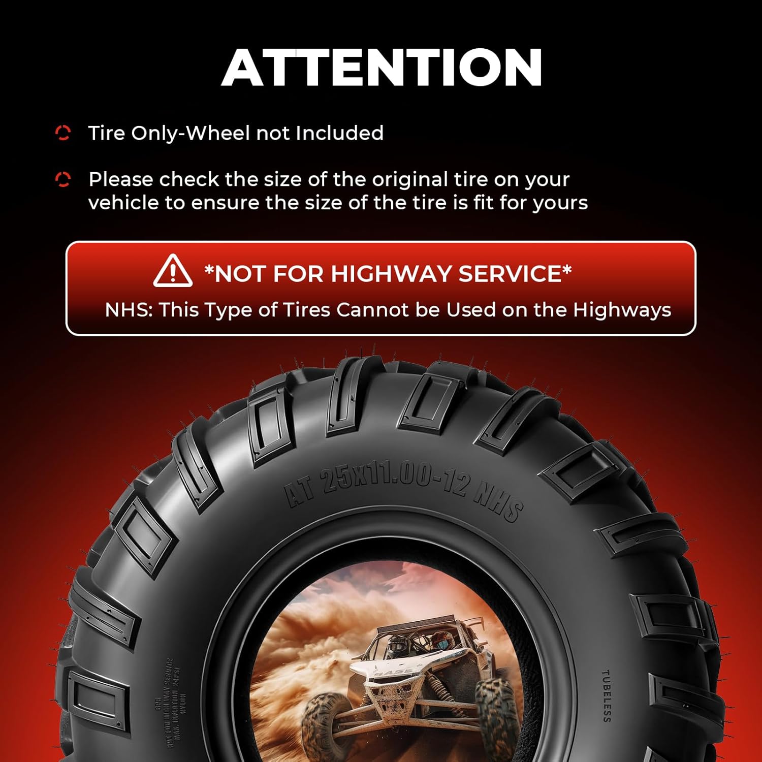 MOTOOS ATV/UTV All-Terrain Mud Tires 25x11-12 (Set of 2) view 4