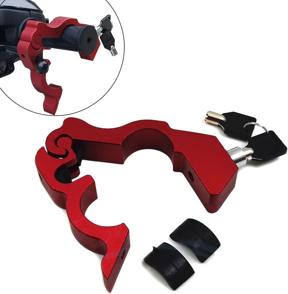 Motorcycle Locks Anti Theft: CNC Heavy Duty Handlebar Throttle Grip Brake Lever Security Motorcycle Lock Universal for Dirt Bike Moped Scooter Motorbike, ATV Alarm Accessories (Red) view 2