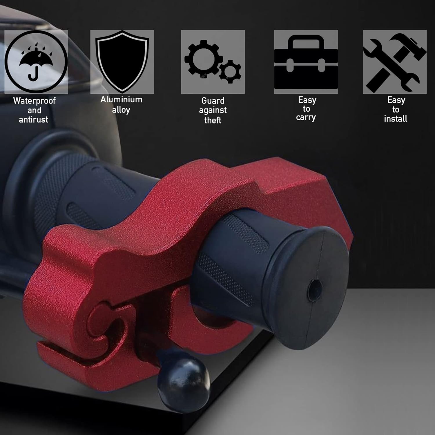 Motorcycle Locks Anti Theft: CNC Heavy Duty Handlebar Throttle Grip Brake Lever Security Motorcycle Lock Universal for Dirt Bike Moped Scooter Motorbike, ATV Alarm Accessories (Red) view 3