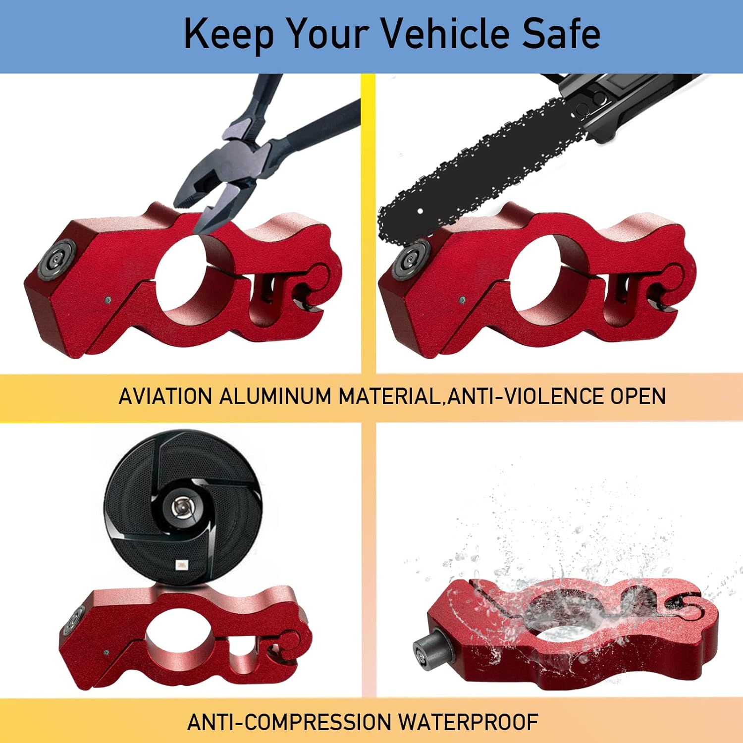 Motorcycle Locks Anti Theft: CNC Heavy Duty Handlebar Throttle Grip Brake Lever Security Motorcycle Lock Universal for Dirt Bike Moped Scooter Motorbike, ATV Alarm Accessories (Red) view 4