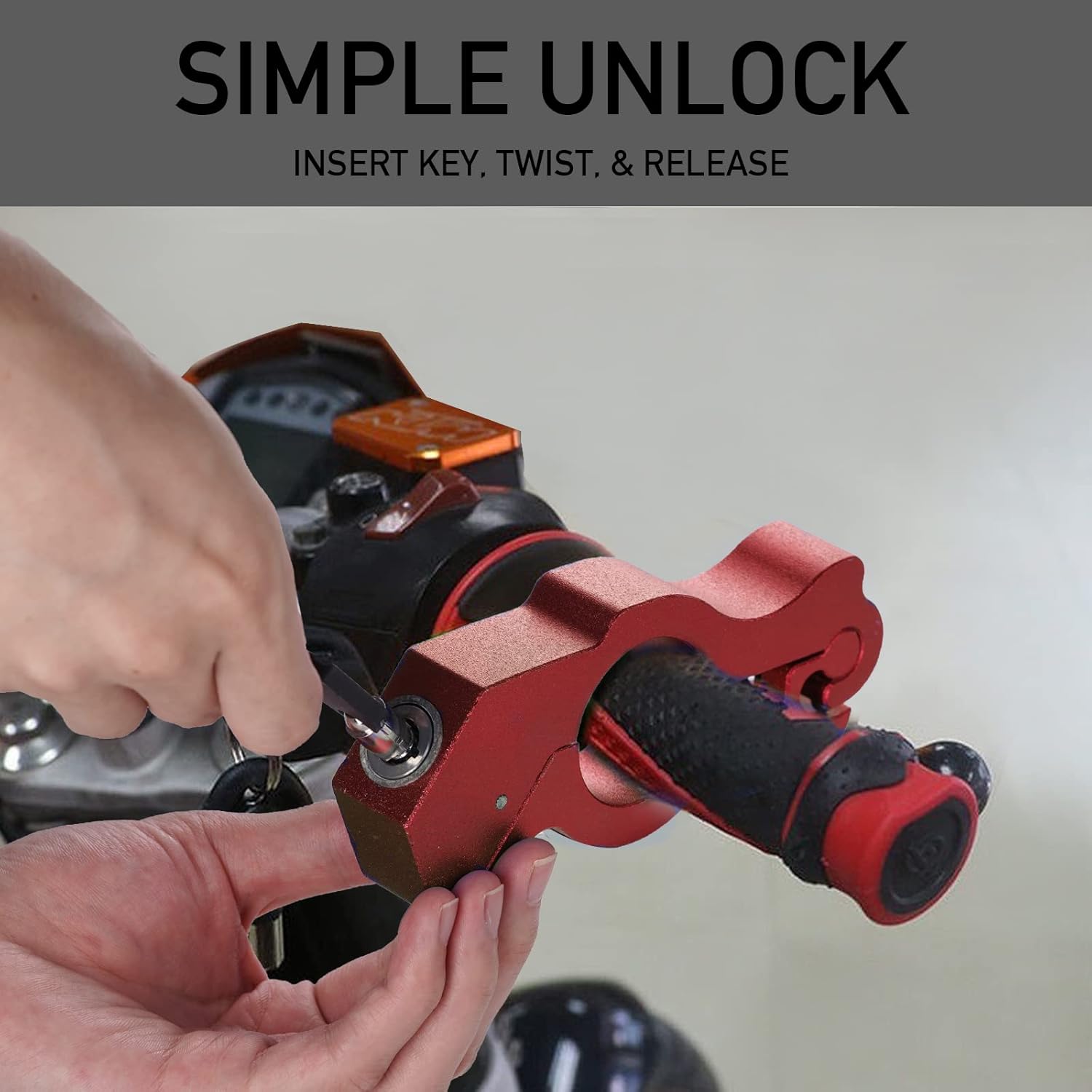 Motorcycle Locks Anti Theft: CNC Heavy Duty Handlebar Throttle Grip Brake Lever Security Motorcycle Lock Universal for Dirt Bike Moped Scooter Motorbike, ATV Alarm Accessories (Red) view 5