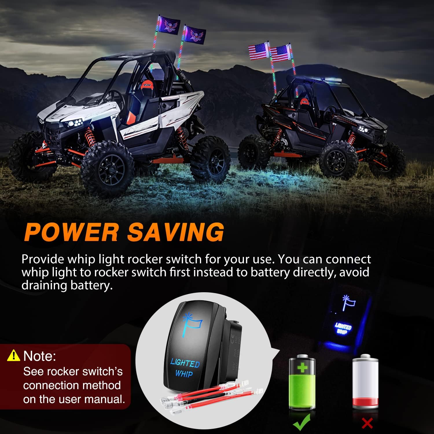 Nilight 4FT RGB LED Whip Lights w/App, Safety & Chase Modes view 5