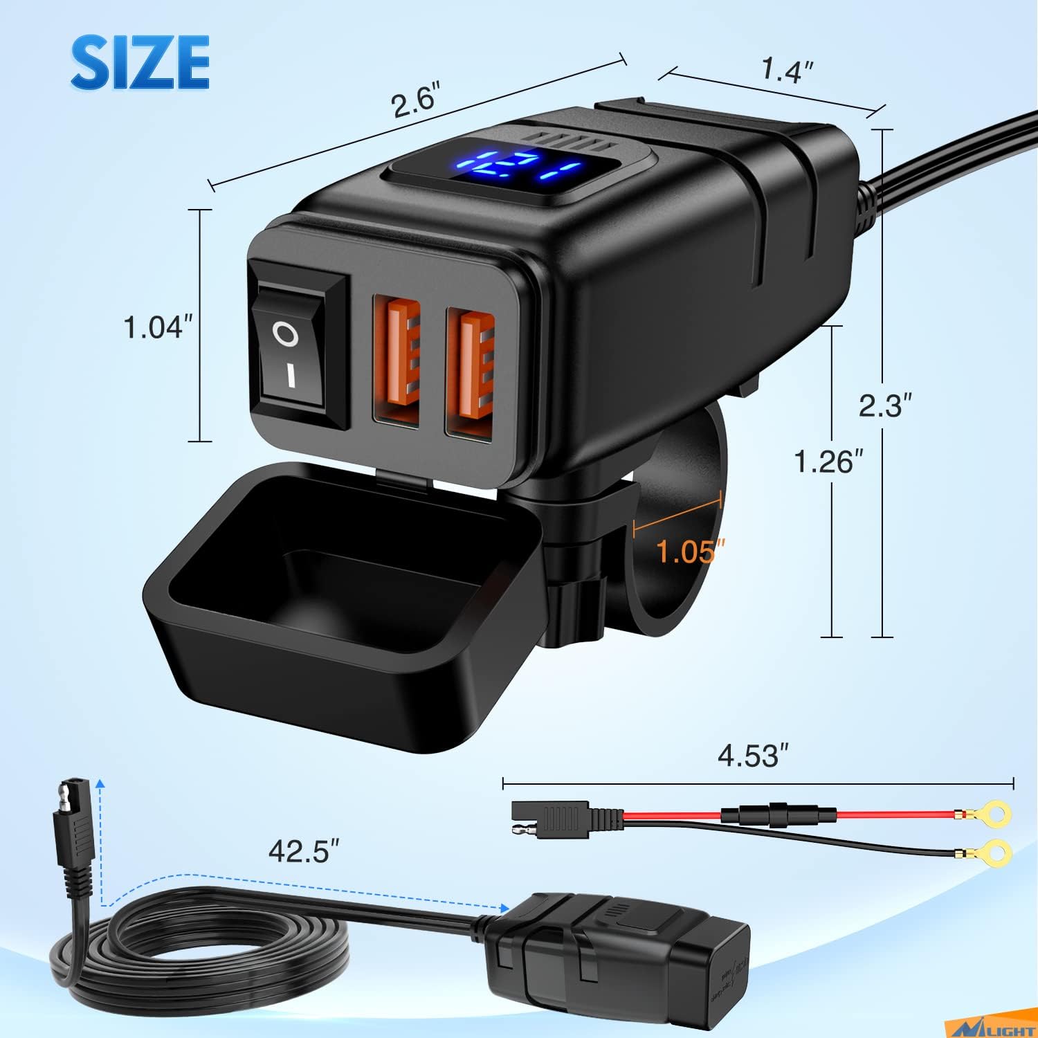 Nilight Motorcycle/ATV USB Charger & Voltmeter view 3
