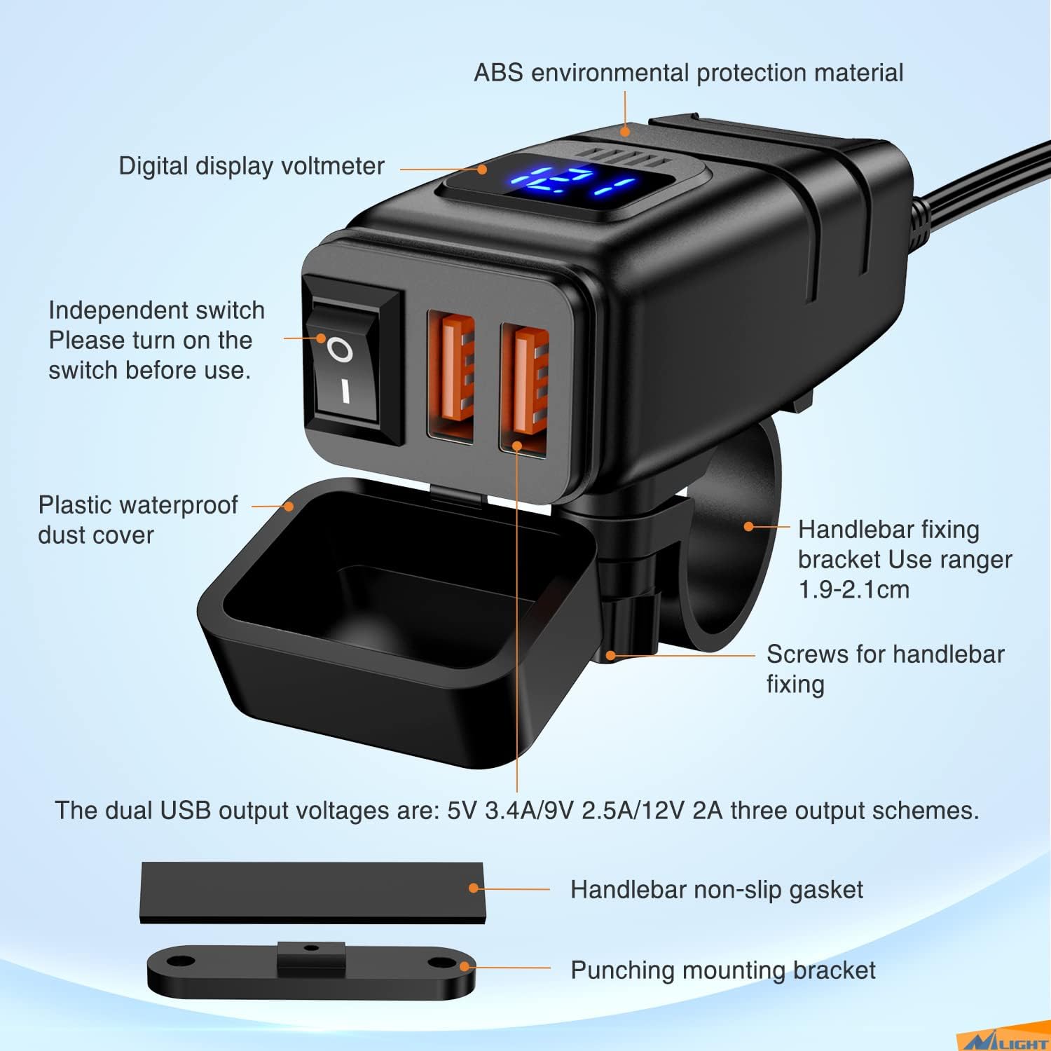 Nilight Motorcycle/ATV USB Charger & Voltmeter view 4
