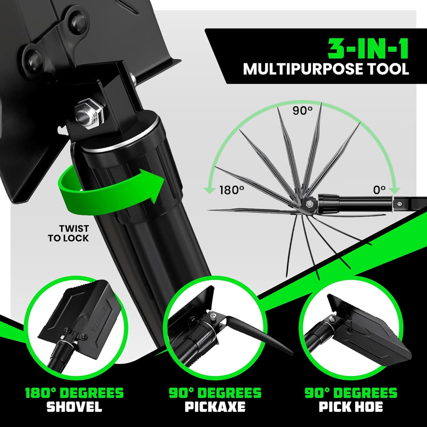 Rhino USA Folding Survival Shovel with Pick - 2