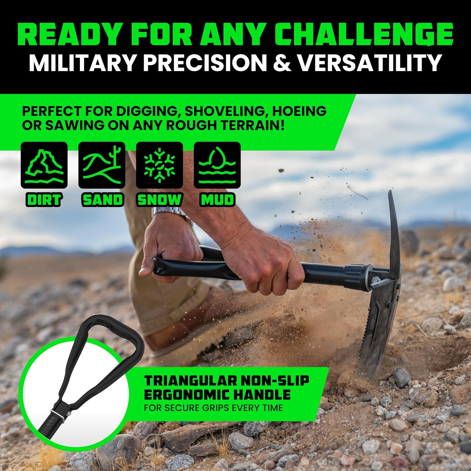 Rhino USA Folding Survival Shovel with Pick - 3