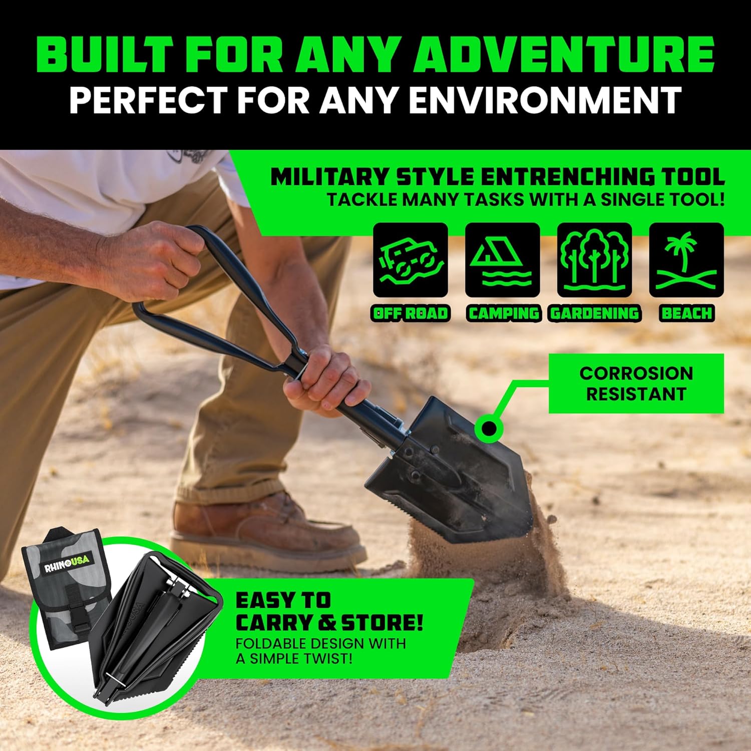 Rhino USA Folding Survival Shovel with Pick - 5