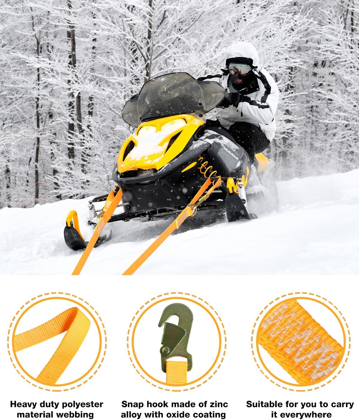 sumpluct Extra Long Snowmobile & ATV Tow Straps view 3