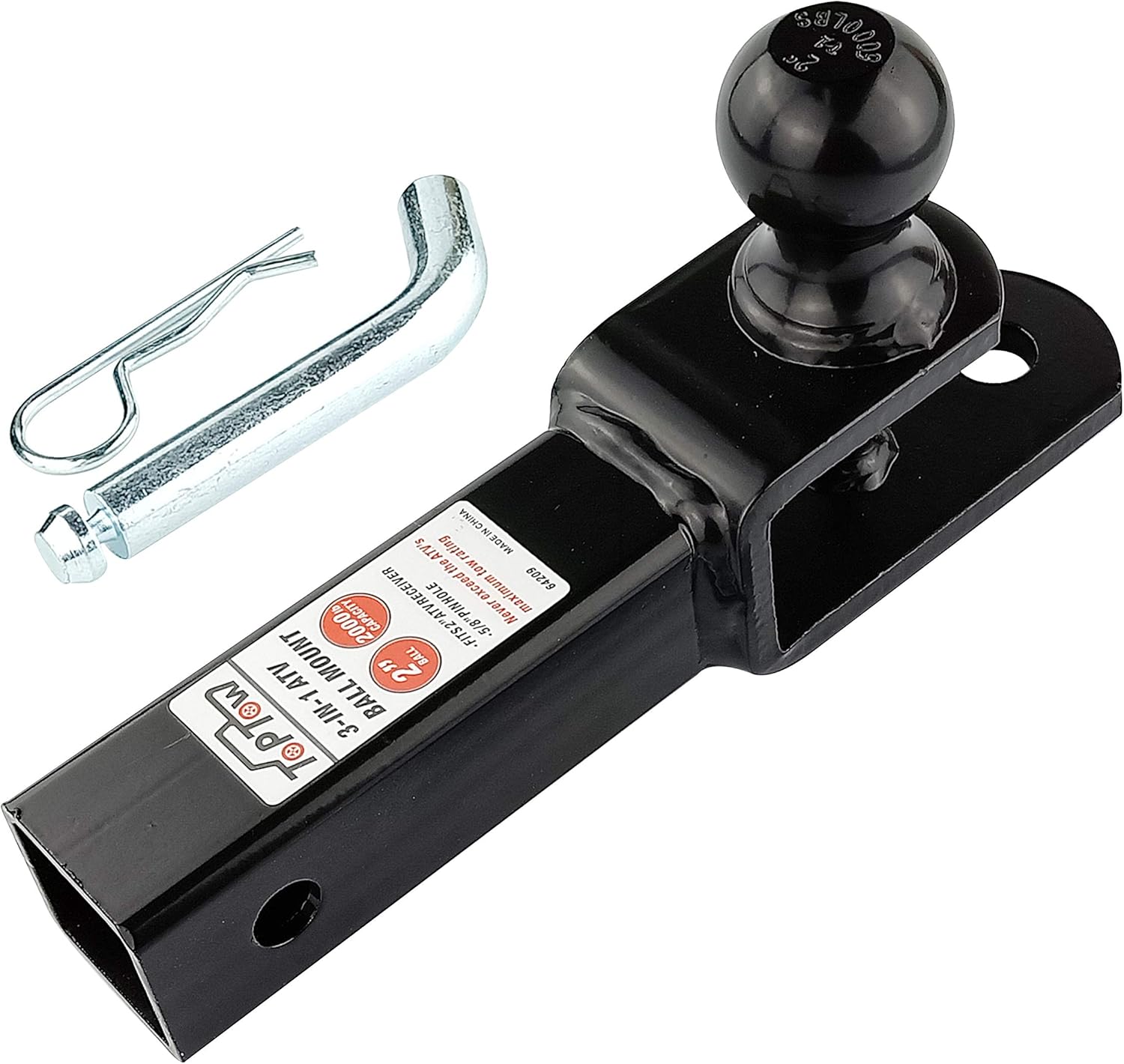 TOPTOW ATV/UTV Trailer Hitch Ball Mount with Clevis Pin - 4