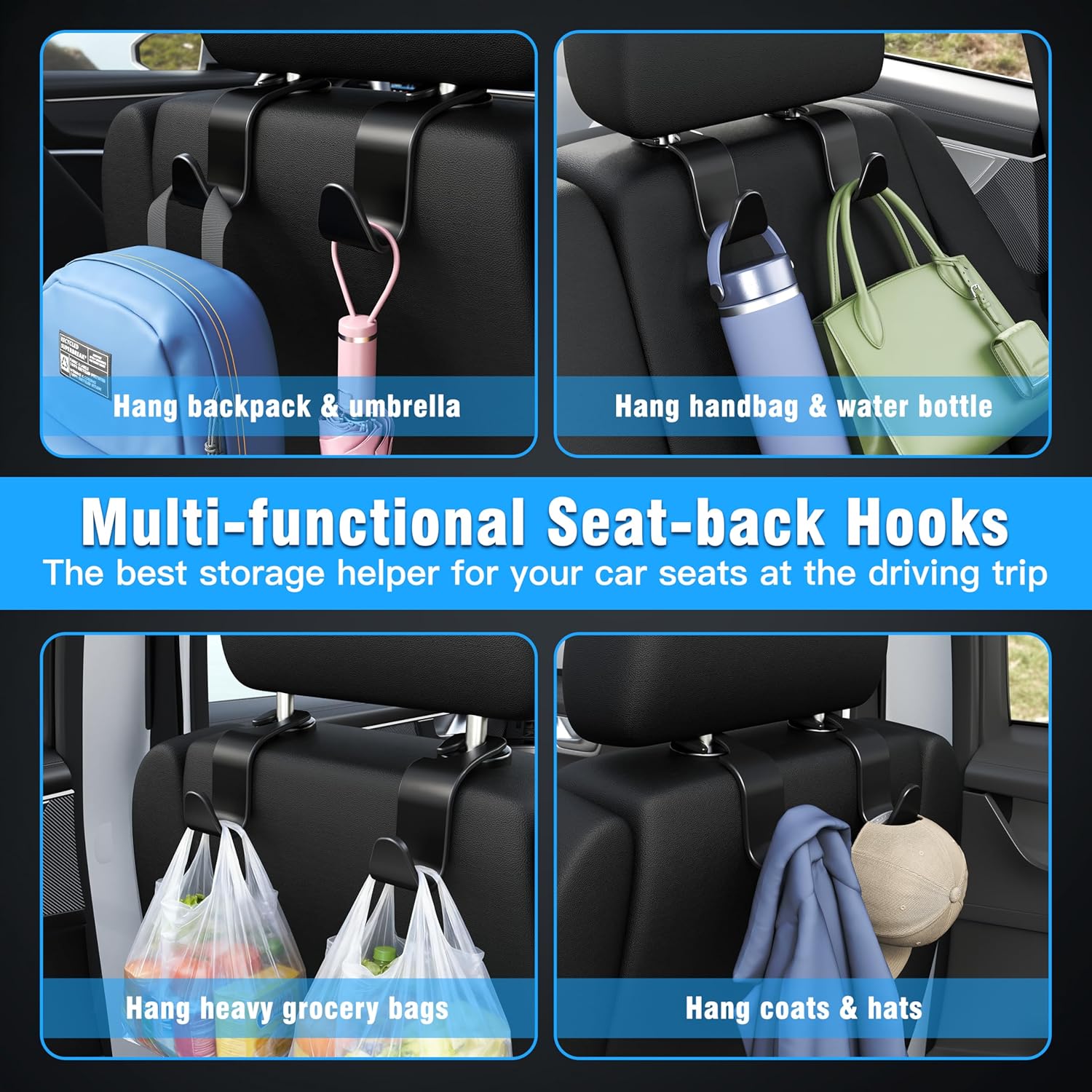 Amooca Car Headrest Hooks for Bag Storage - 2