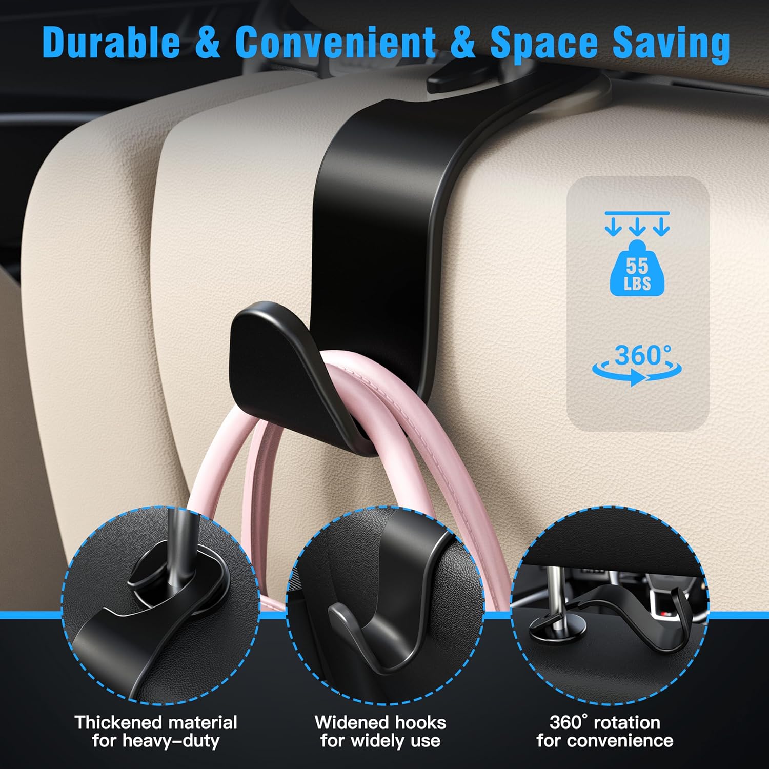 Amooca Car Headrest Hooks for Bag Storage - 4