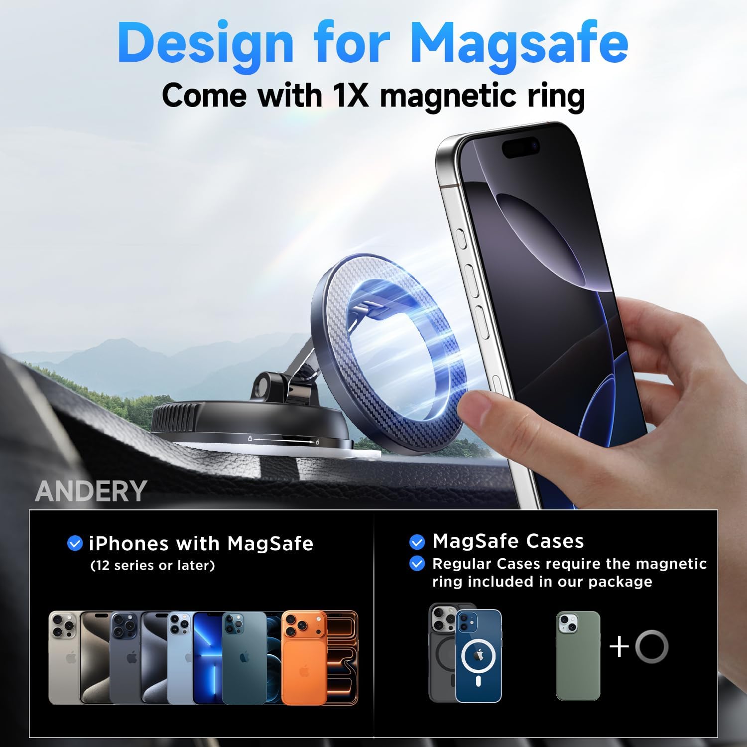 ANDERY Magsafe Car Phone Mount w/ Strong Suction view 5