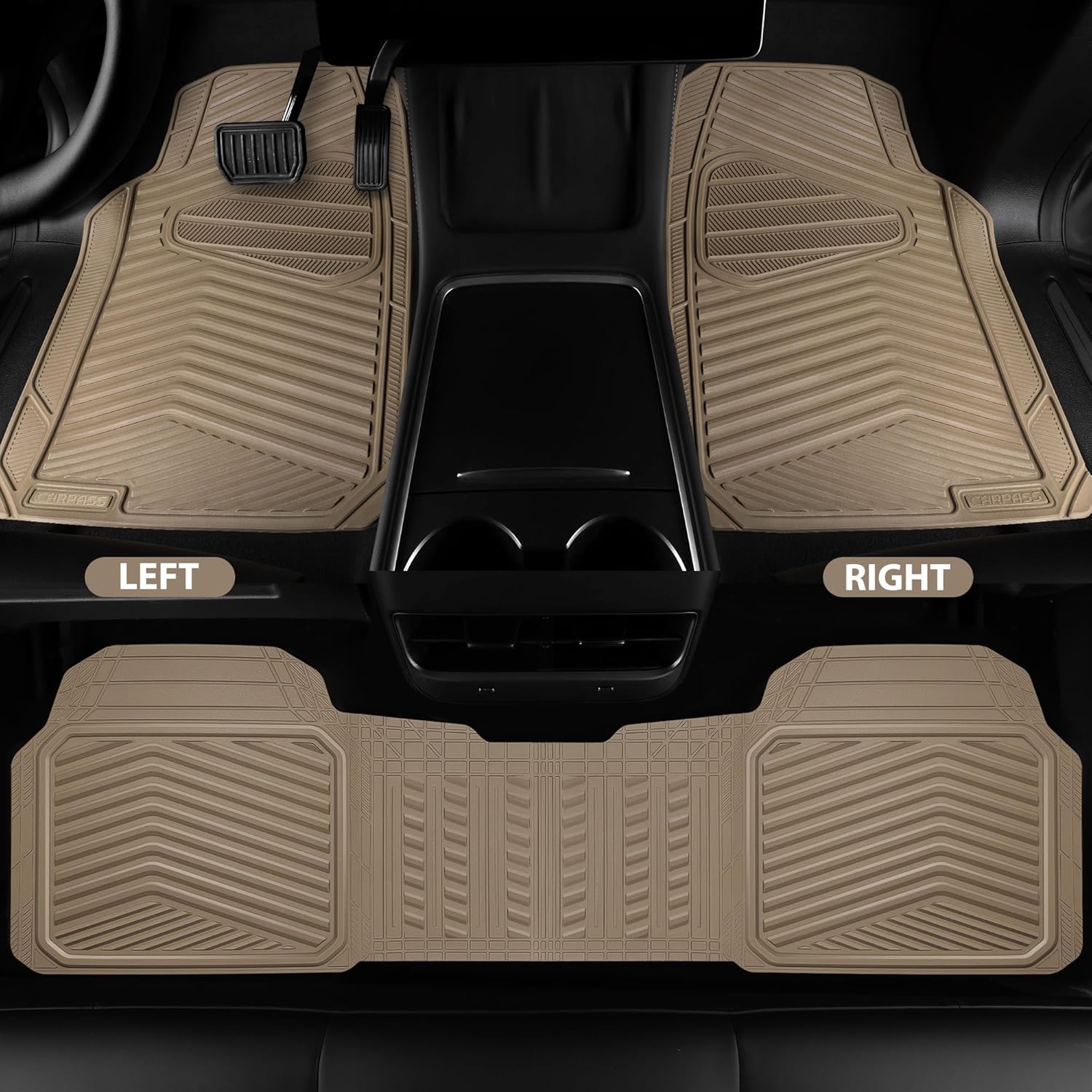 CAR PASS 3pc Tan All-Weather Rubber Car Mats - 3