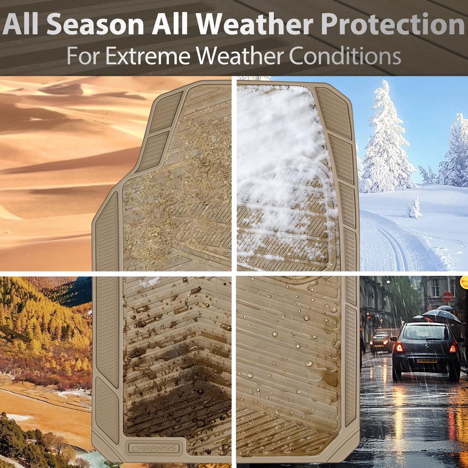 CAR PASS 3pc Tan All-Weather Rubber Car Mats - 4