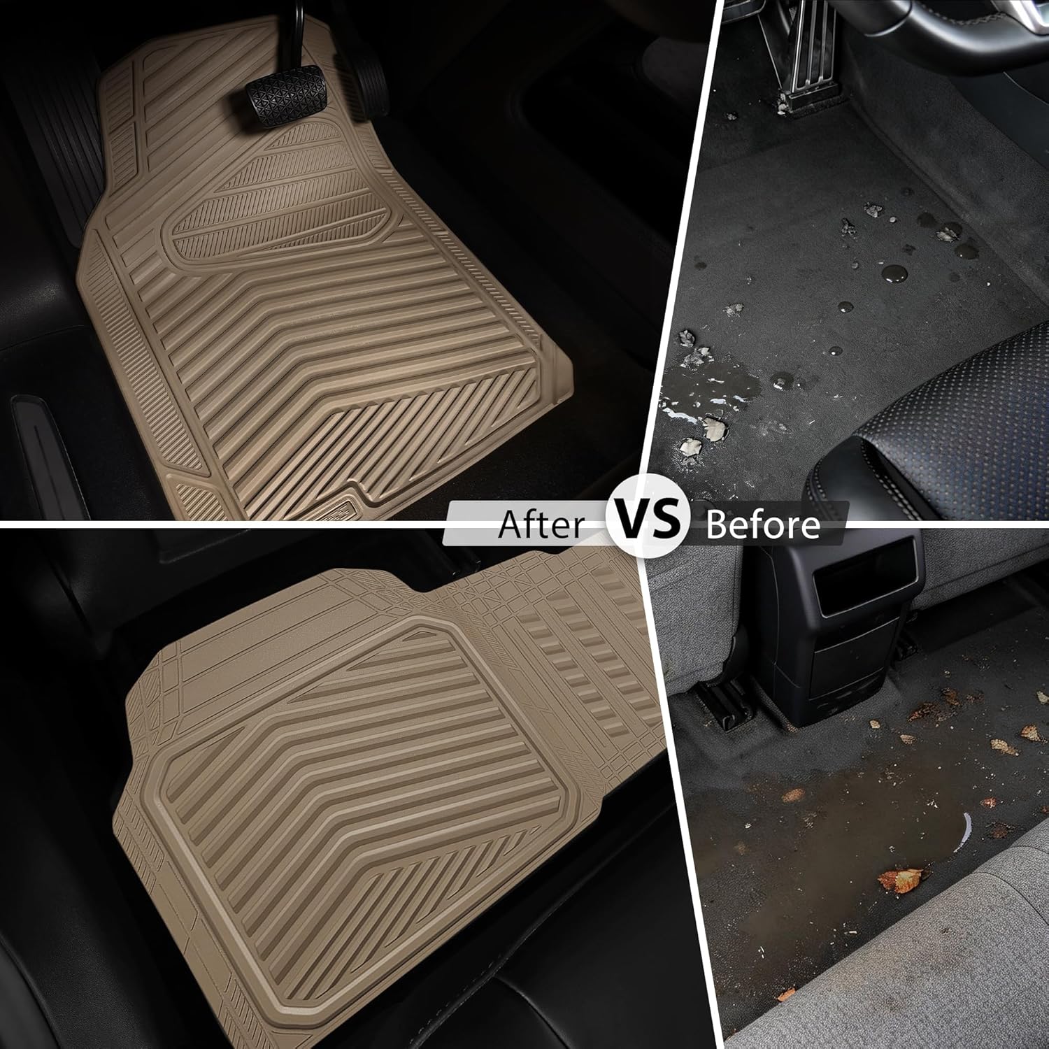 CAR PASS 3pc Tan All-Weather Rubber Car Mats - 5