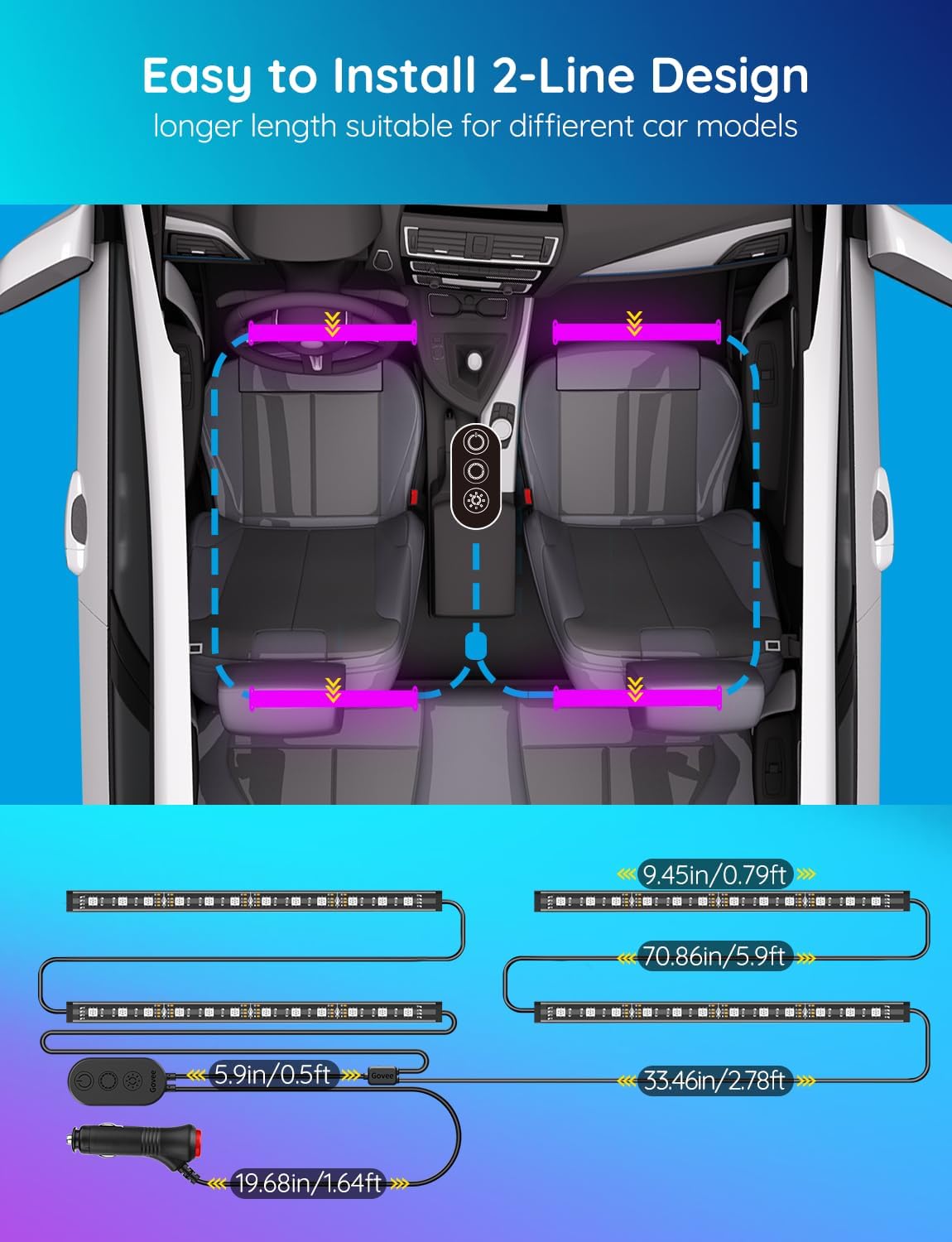 Govee Smart RGB Car Interior LED Lights w/ App - 4