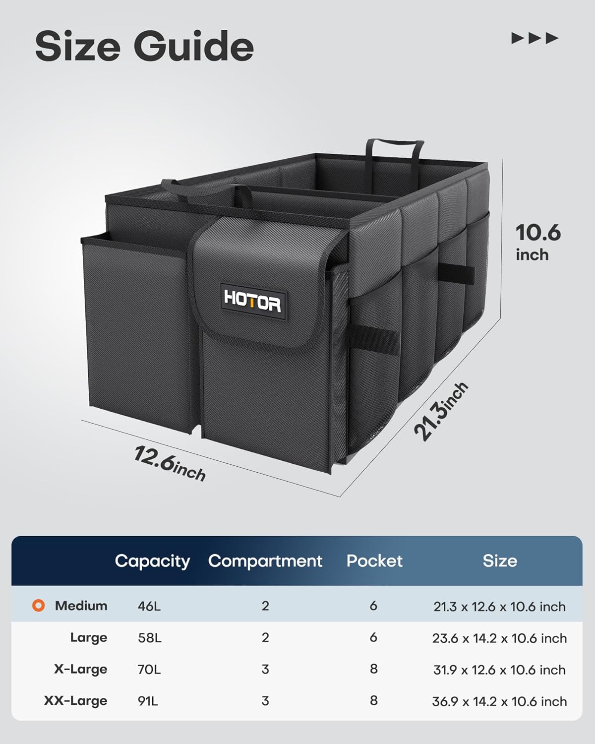 HOTOR Foldable 2-Compartment Car Trunk Organizer view 2
