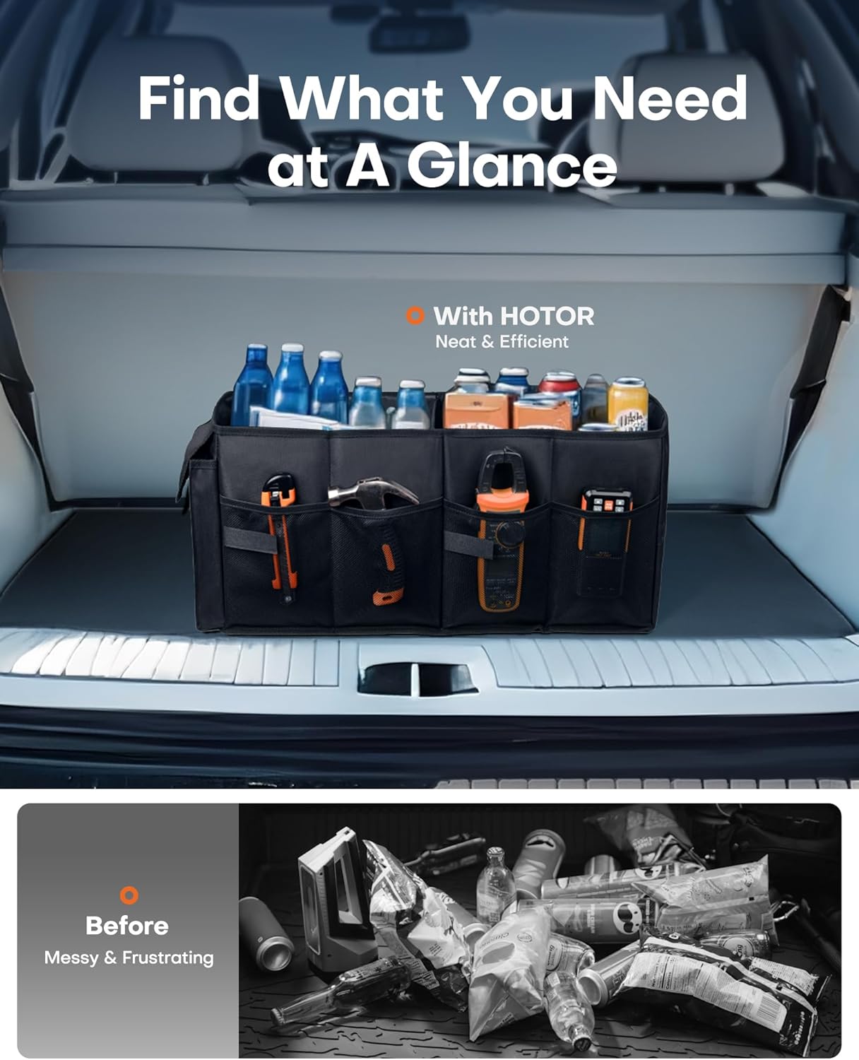 HOTOR Foldable 2-Compartment Car Trunk Organizer view 5