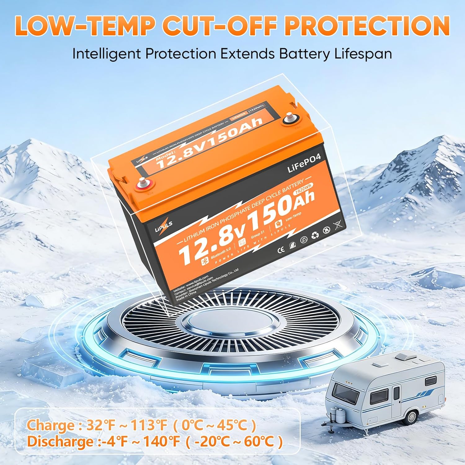 LIPULS 12V 150Ah LiFePO4 Battery w/ Low Temp - 3