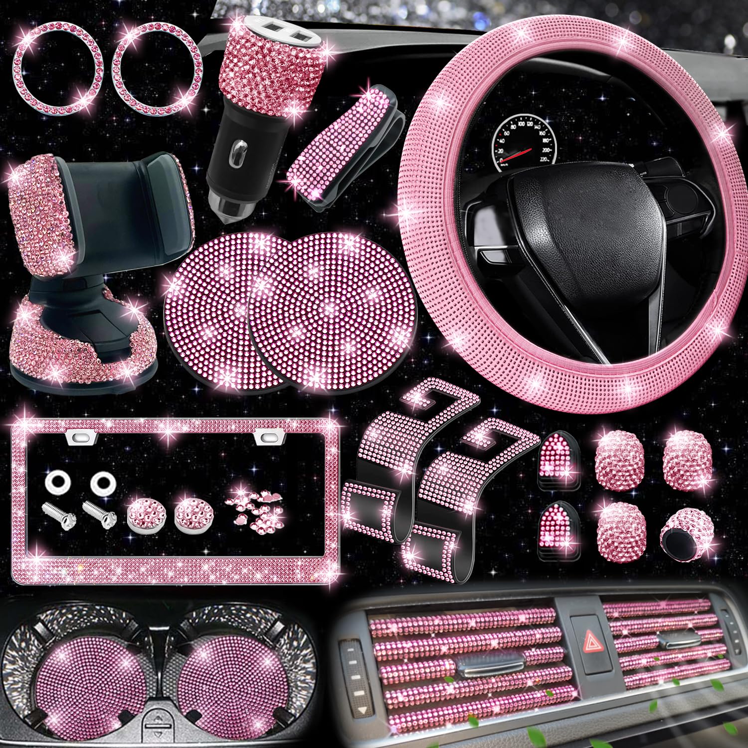 NBTEPEM Car Interior & Exterior Bling Accessory Set