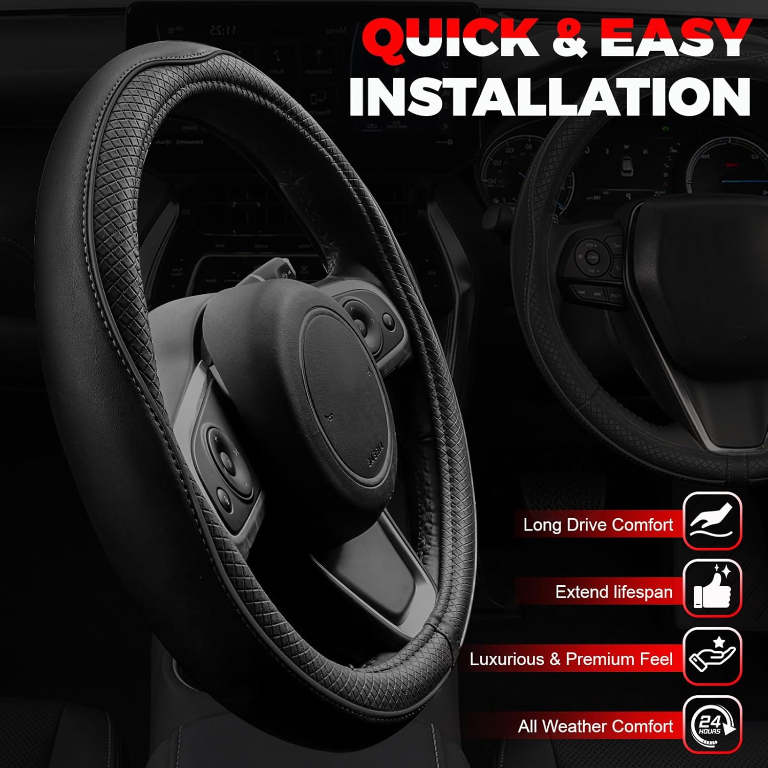 Ouzorp Universal Microfiber Leather Steering Wheel Cover view 3