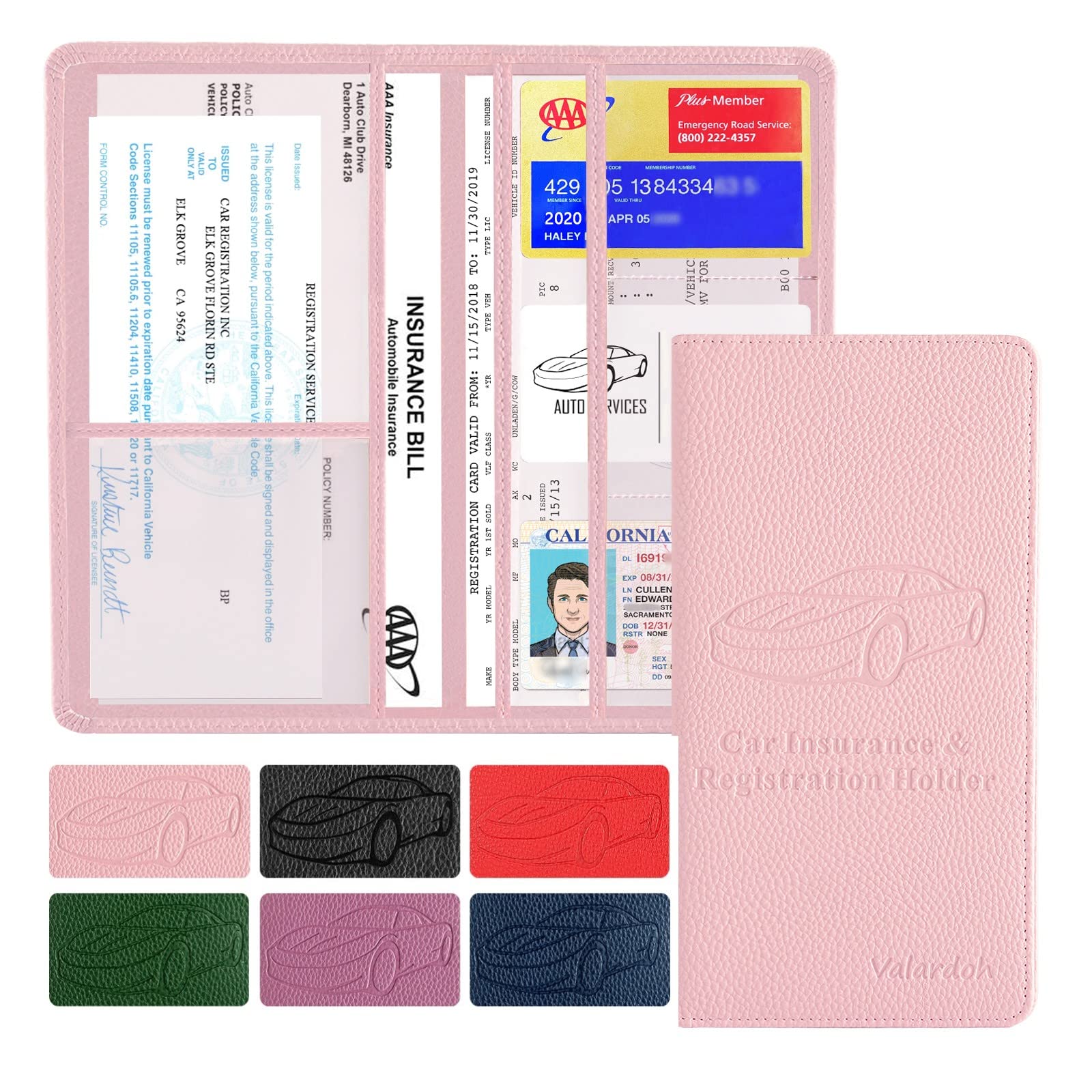 Valardoh Car Reg. & Insurance Document Holder (Pink)