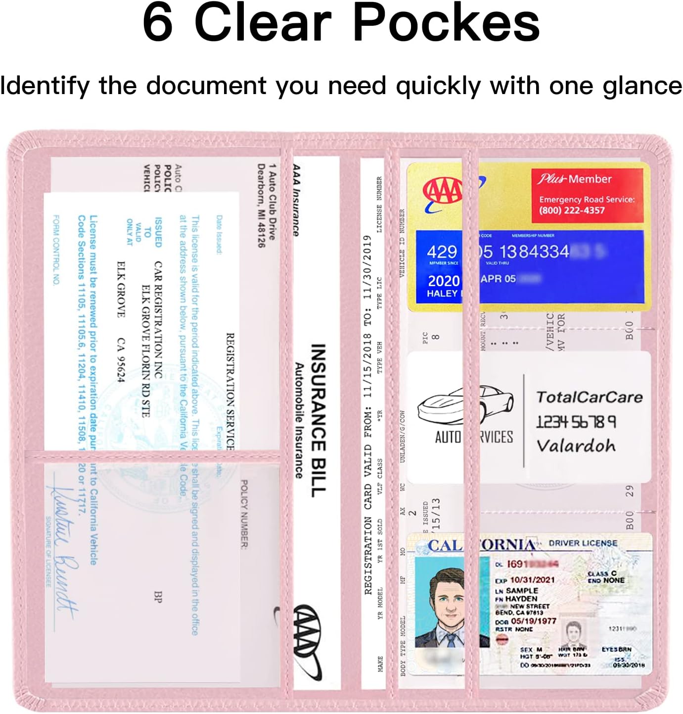 Valardoh Car Reg. & Insurance Document Holder (Pink) view 2