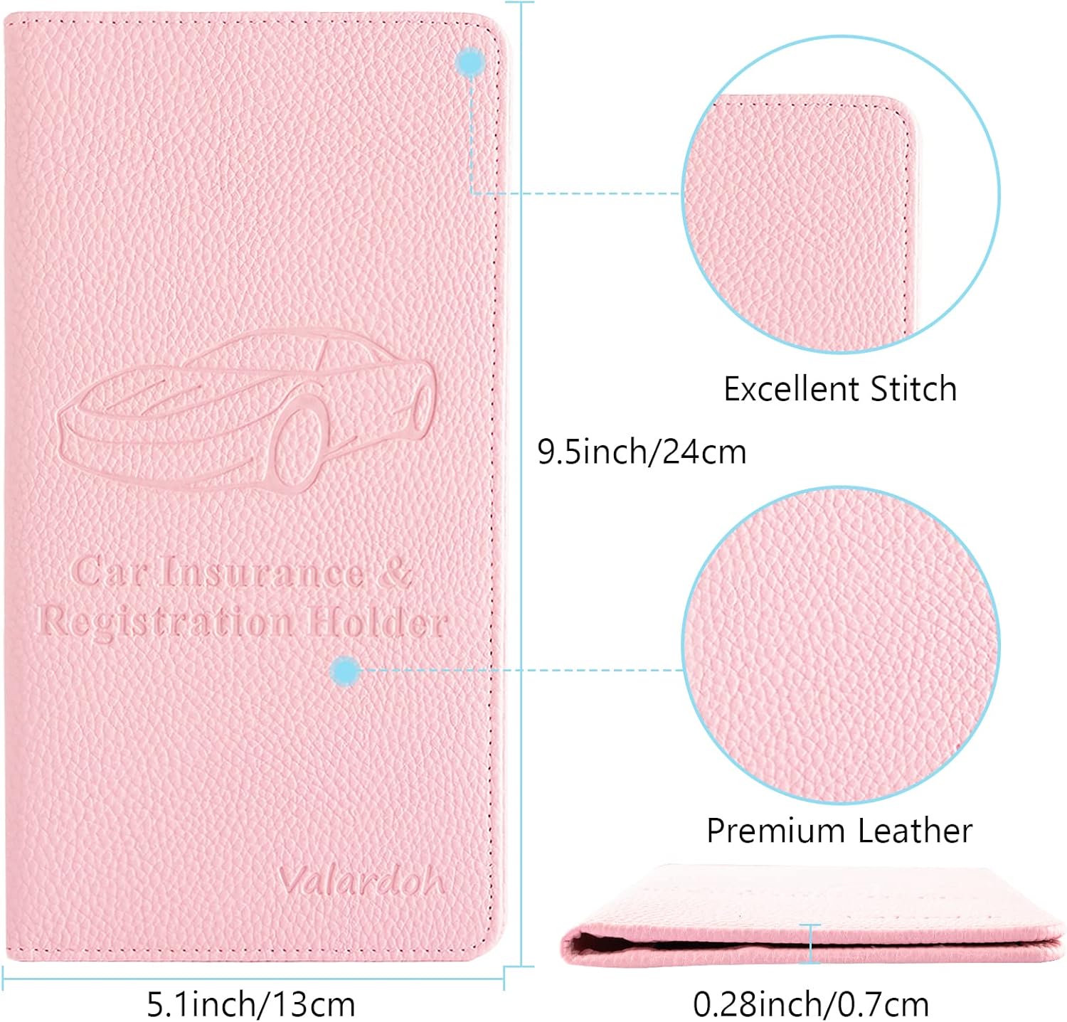 Valardoh Car Reg. & Insurance Document Holder (Pink) view 3