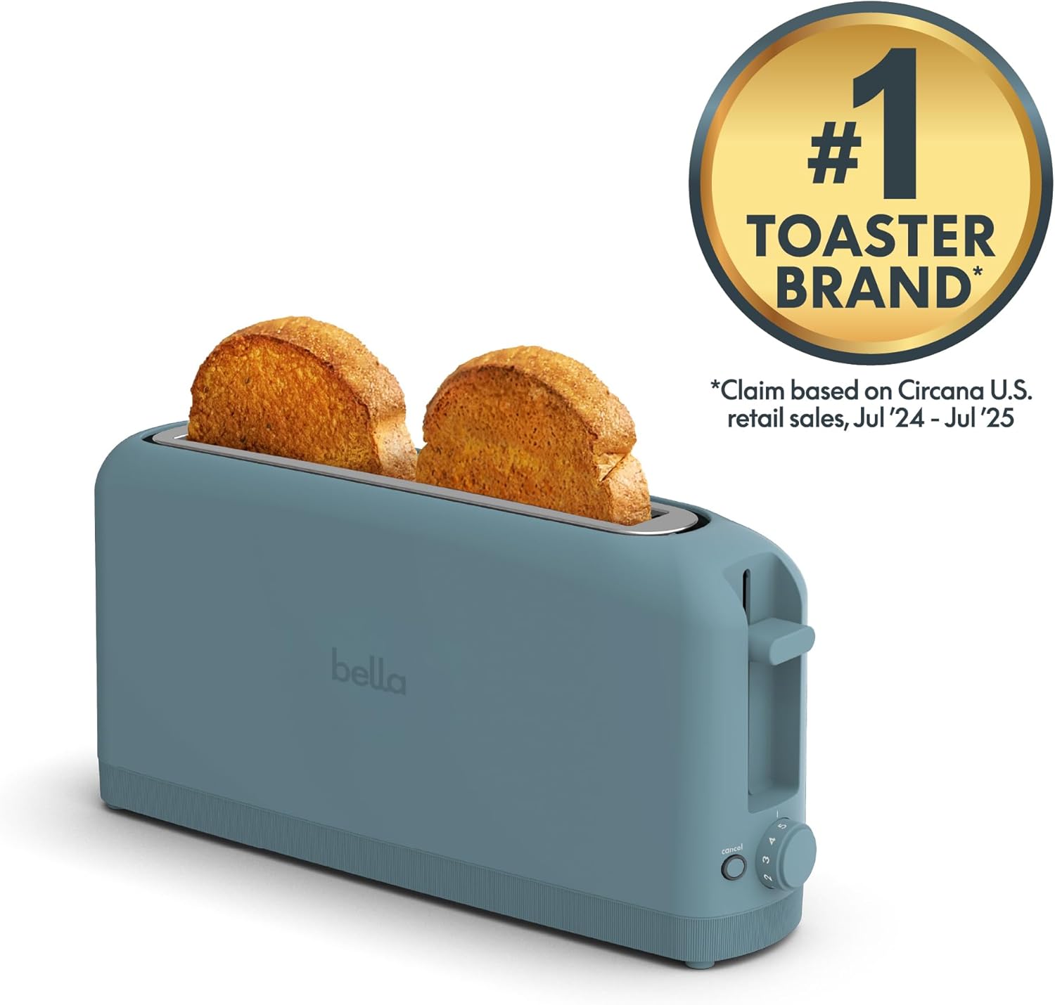 bella 2 Slice Slim Toaster, Fits-anywhere™ Kitchenware, 6 Setting Shade Control with Reheat & Cancel Buttons, Fits Sourdough, 10” Long Slot, Anti Jam & Auto Shutoff, 900 Watt, Surf 2 Slice Surf - 2