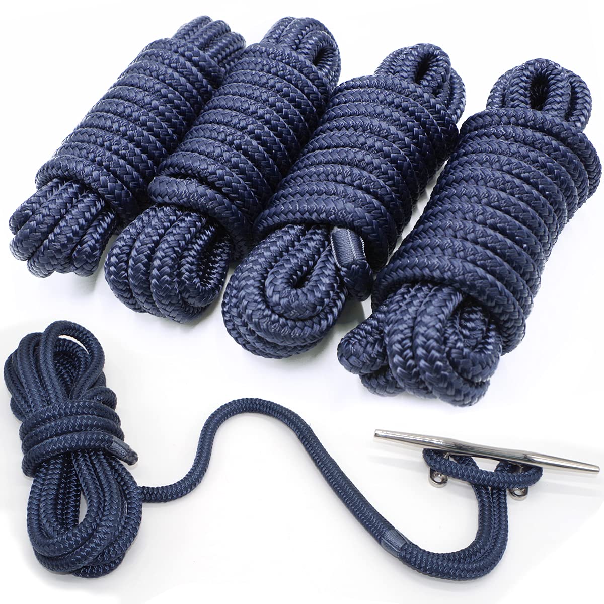 INNOCEDEAR 4-Pack 1/2" x 15' Double-Braided Dock Lines