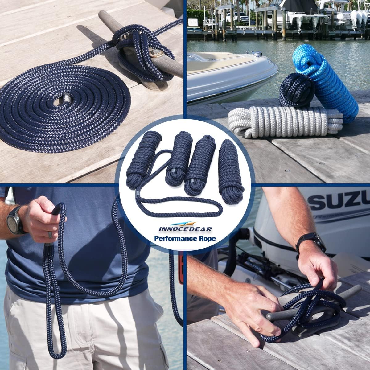 INNOCEDEAR 4-Pack 1/2" x 15' Double-Braided Dock Lines - 5