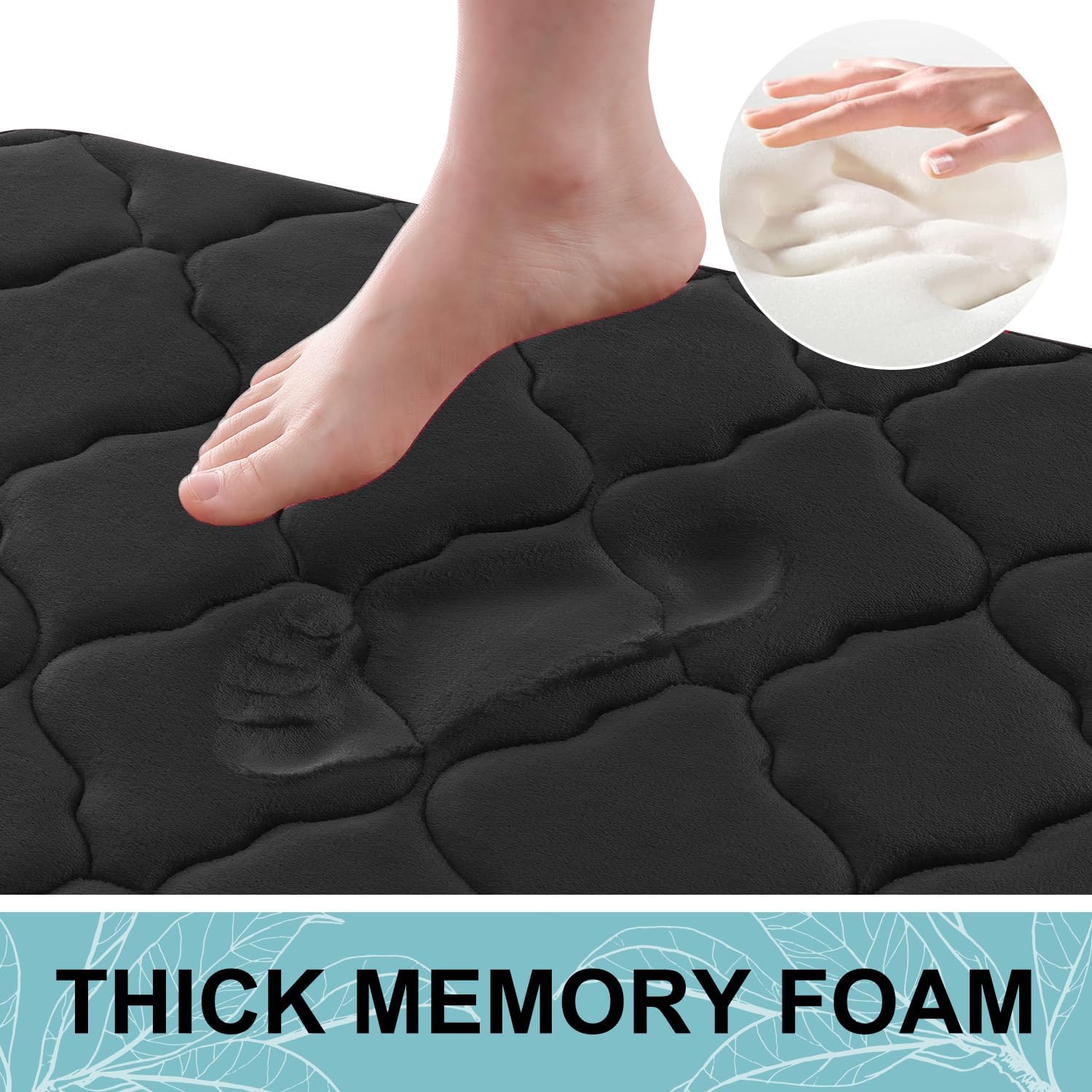 OLANLY Memory Foam Bath Mat Rug 24x16, Ultra Soft and Absorbent Bathroom Rugs, Non-Slip, Comfortable, Machine Washable Bath Carpet for Bathroom Floor, Tub, Shower and Home Decor Accessories, Black Black Rectangular 24" x 16" - 3