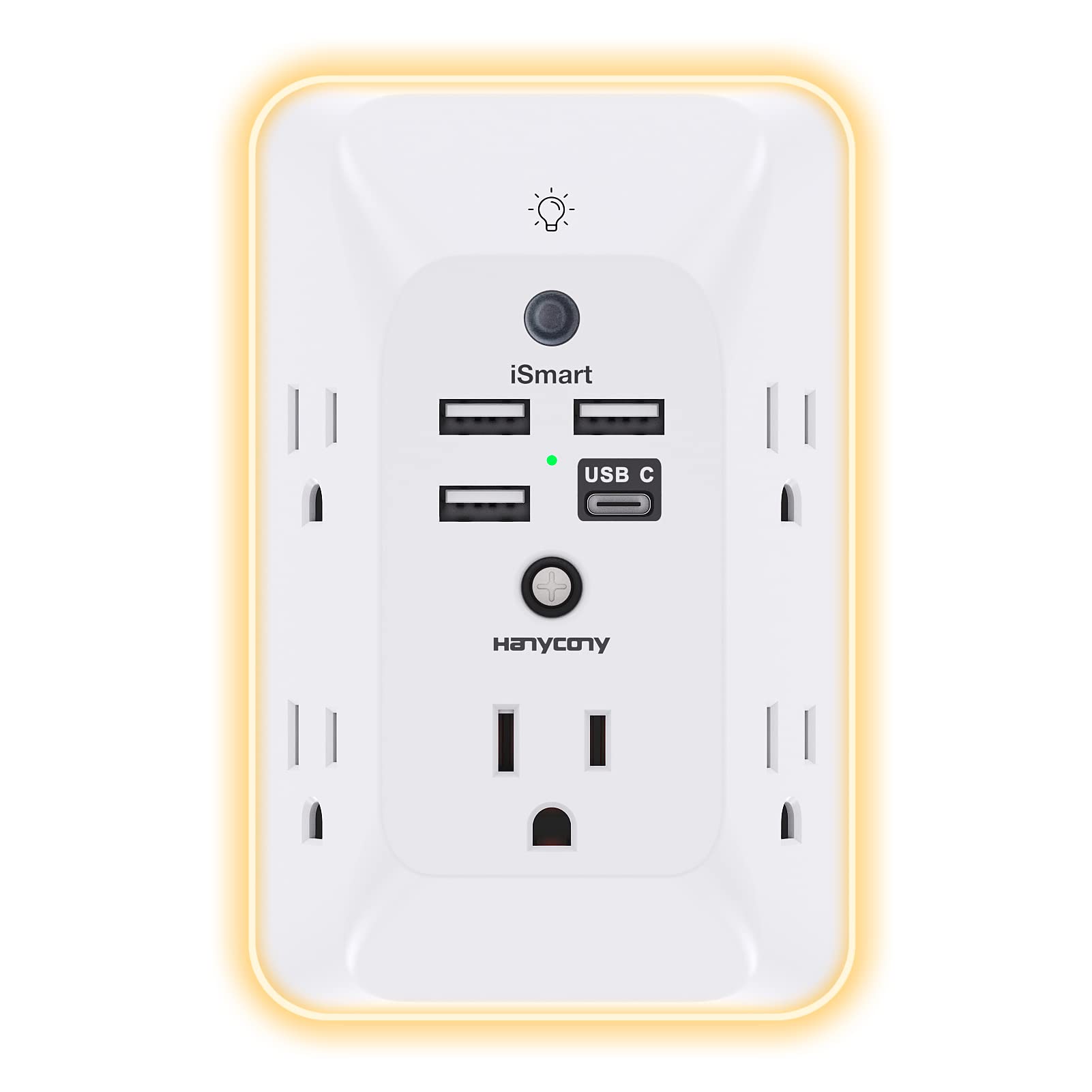 Outlet Extender with Night Light, HANYCONY Multi Plug Outlet, USB Wall Charger Surge Protector 4 USB Ports(1 USB C), Power Strip Electrical Outlet Splitter Expander for Home Office Dorm Room, ETL 1 USB C White