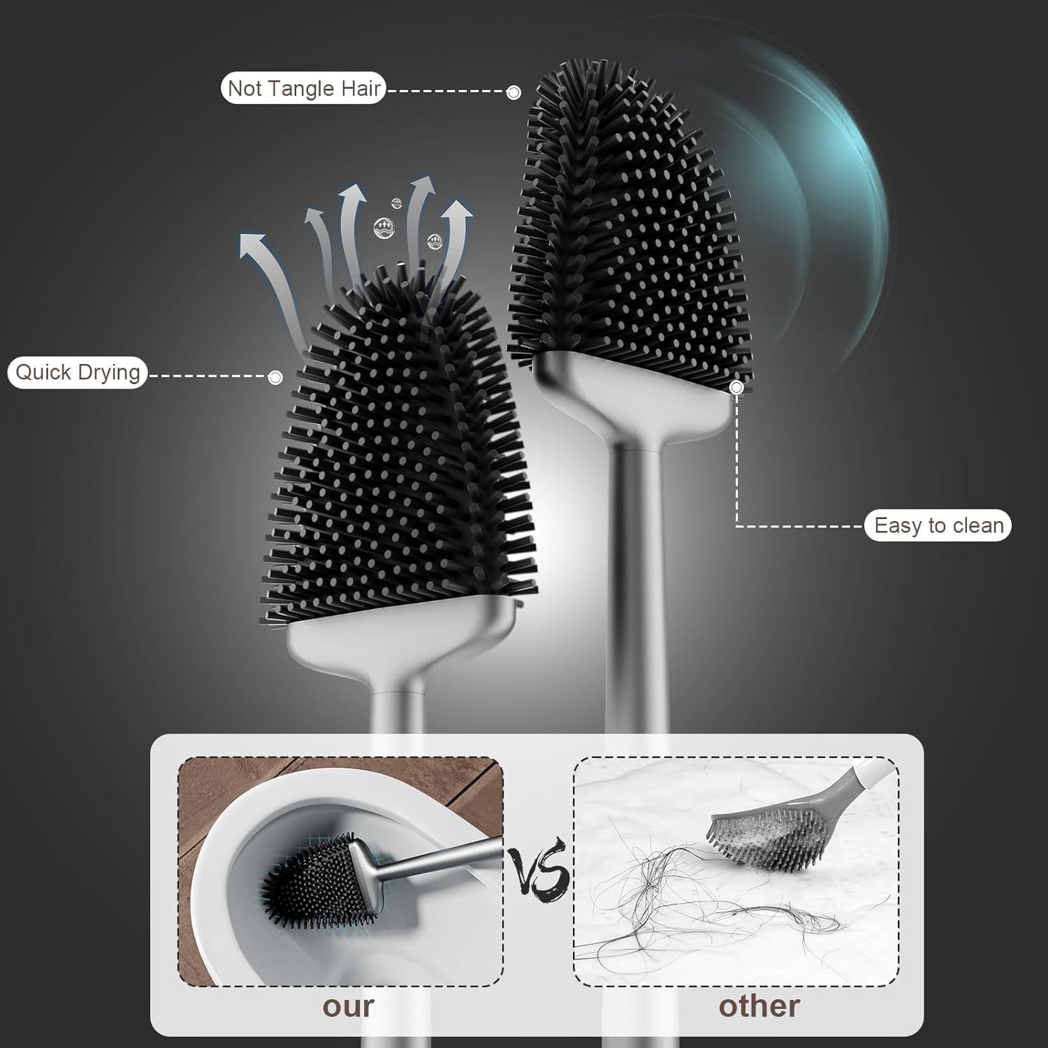 Sellemer Toilet Brush and Holder Set, Silicone - 2