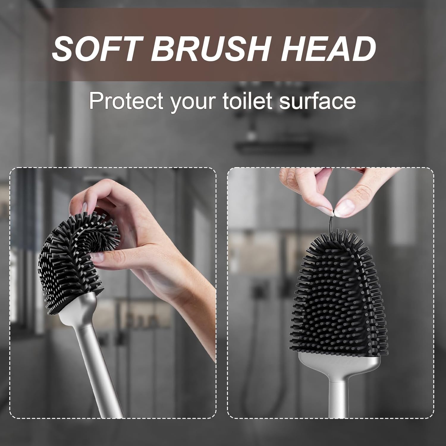 Sellemer Toilet Brush and Holder Set, Silicone - 3
