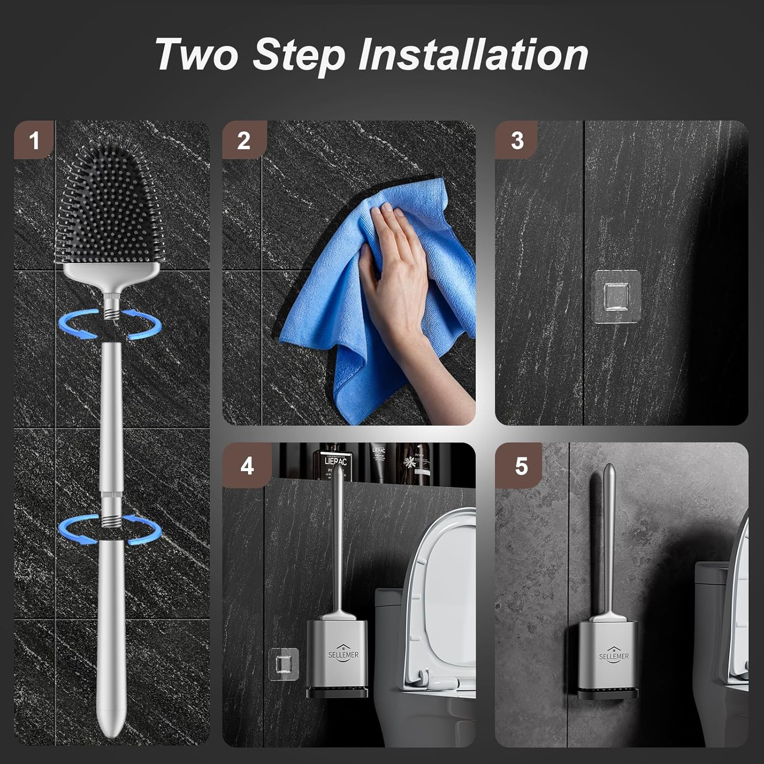 Sellemer Toilet Brush and Holder Set, Silicone - 5