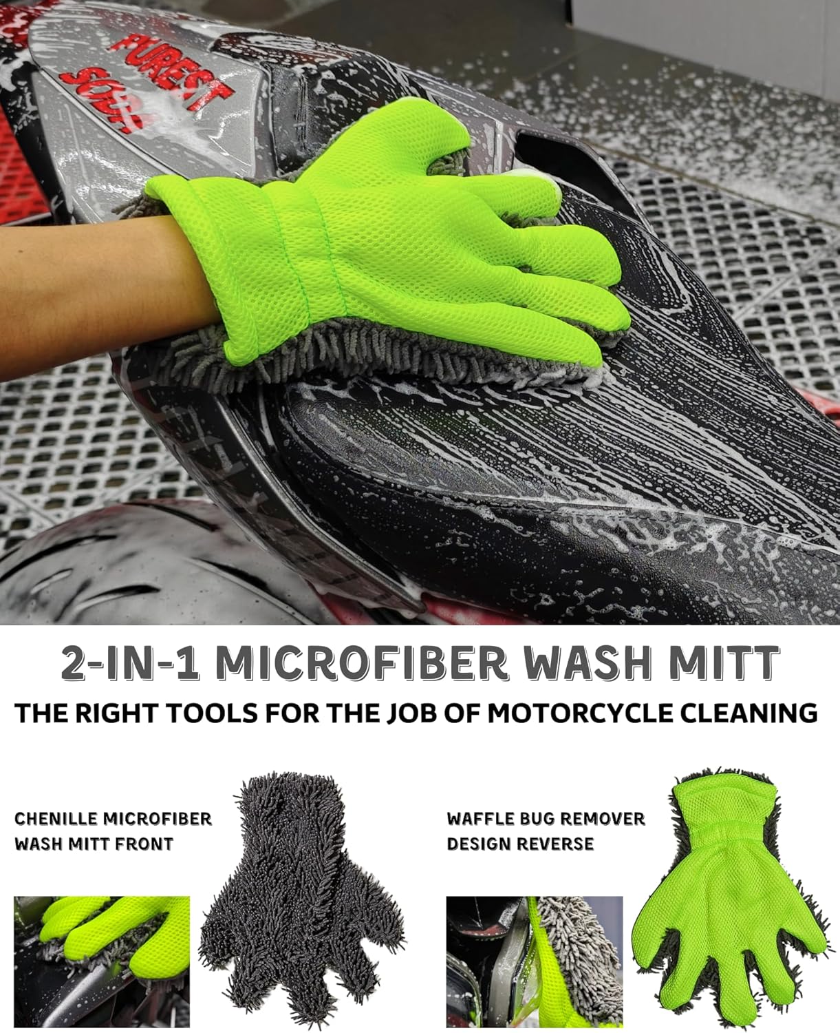 8 Pack Motorcycle Cleaning Kit - Professional Safe for Chrome/Engine/Tires, Hard Reach Brush, Microfiber Mitt, Detailing Tools, Drying Towel & Wax Applicators view 2
