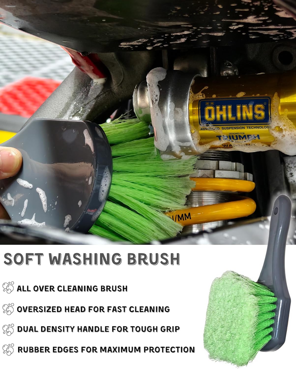 8 Pack Motorcycle Cleaning Kit - Professional Safe for Chrome/Engine/Tires, Hard Reach Brush, Microfiber Mitt, Detailing Tools, Drying Towel & Wax Applicators view 3
