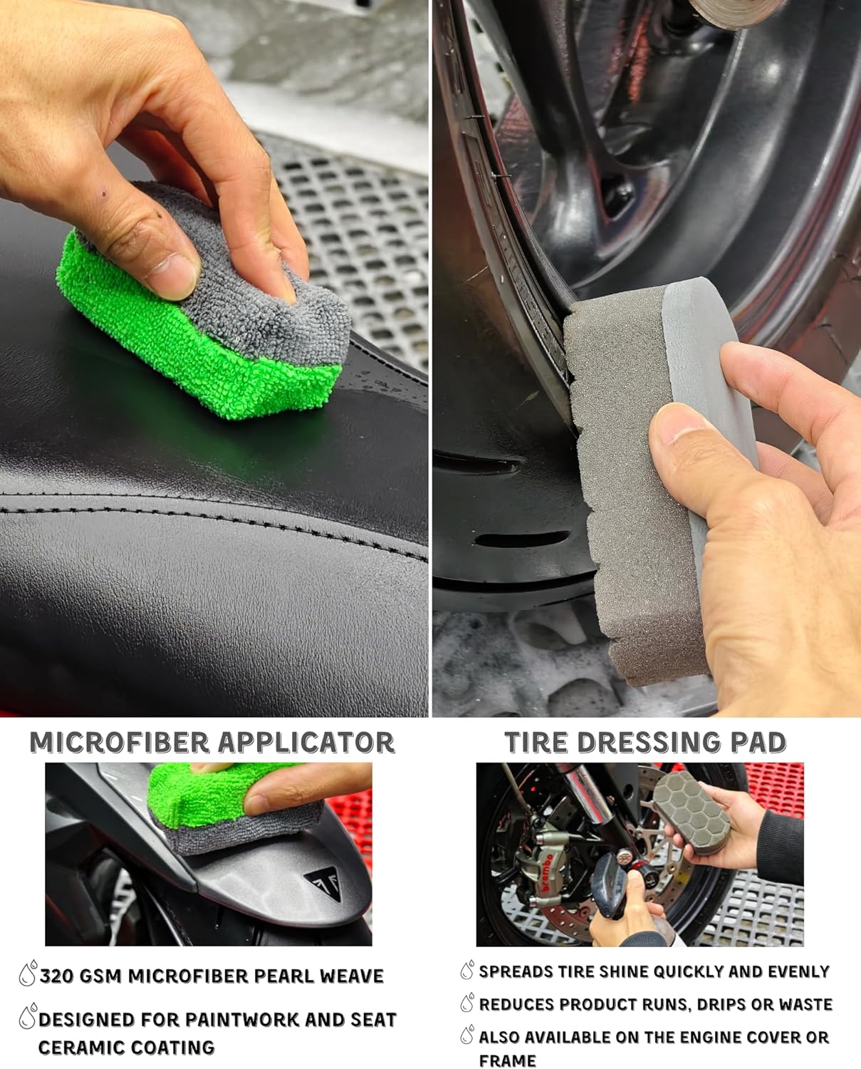 8 Pack Motorcycle Cleaning Kit - Professional Safe for Chrome/Engine/Tires, Hard Reach Brush, Microfiber Mitt, Detailing Tools, Drying Towel & Wax Applicators view 5