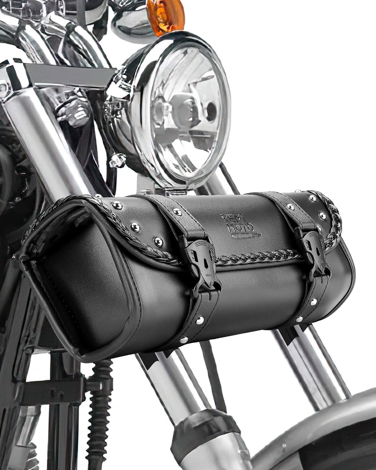 KEMIMOTO Motorcycle PU Leather Handlebar Roll Bag
