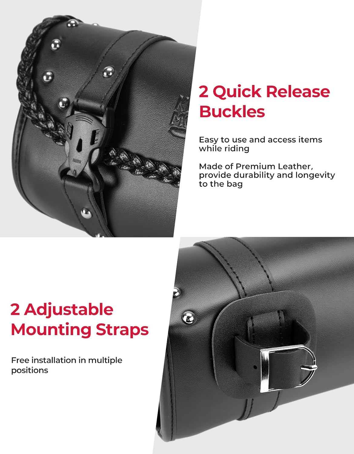 KEMIMOTO Motorcycle PU Leather Handlebar Roll Bag - 2
